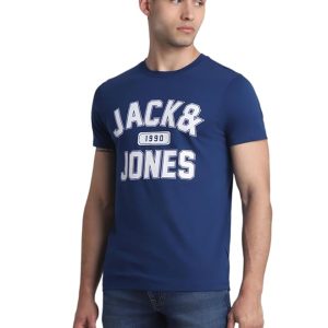 JACK & JONES Men's Cotton Letter Print Slim Fit T-Shirt